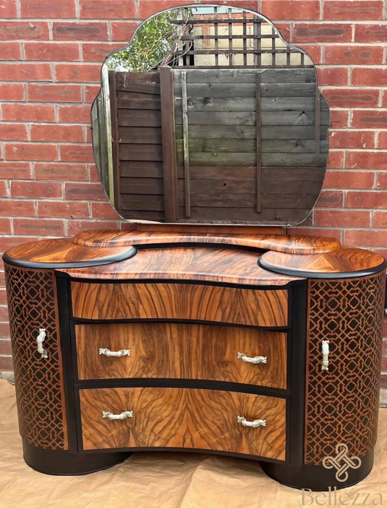 Shrager Dressing Table with Fixed Mirror – Upcycled Black Finish