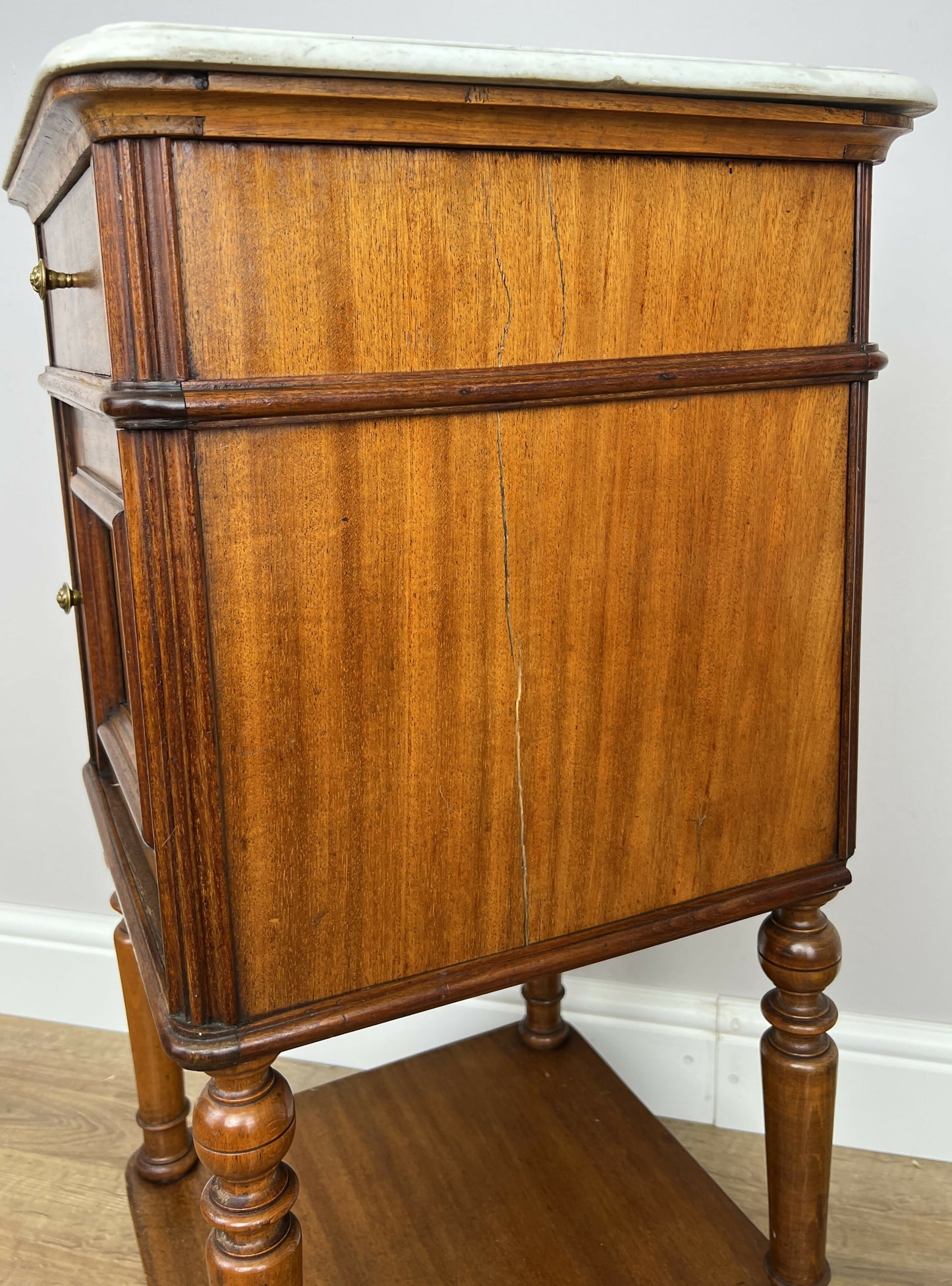 Bedside Table Antique French Style Marble Top Walnut Cabinet Nightstand LOT 6242