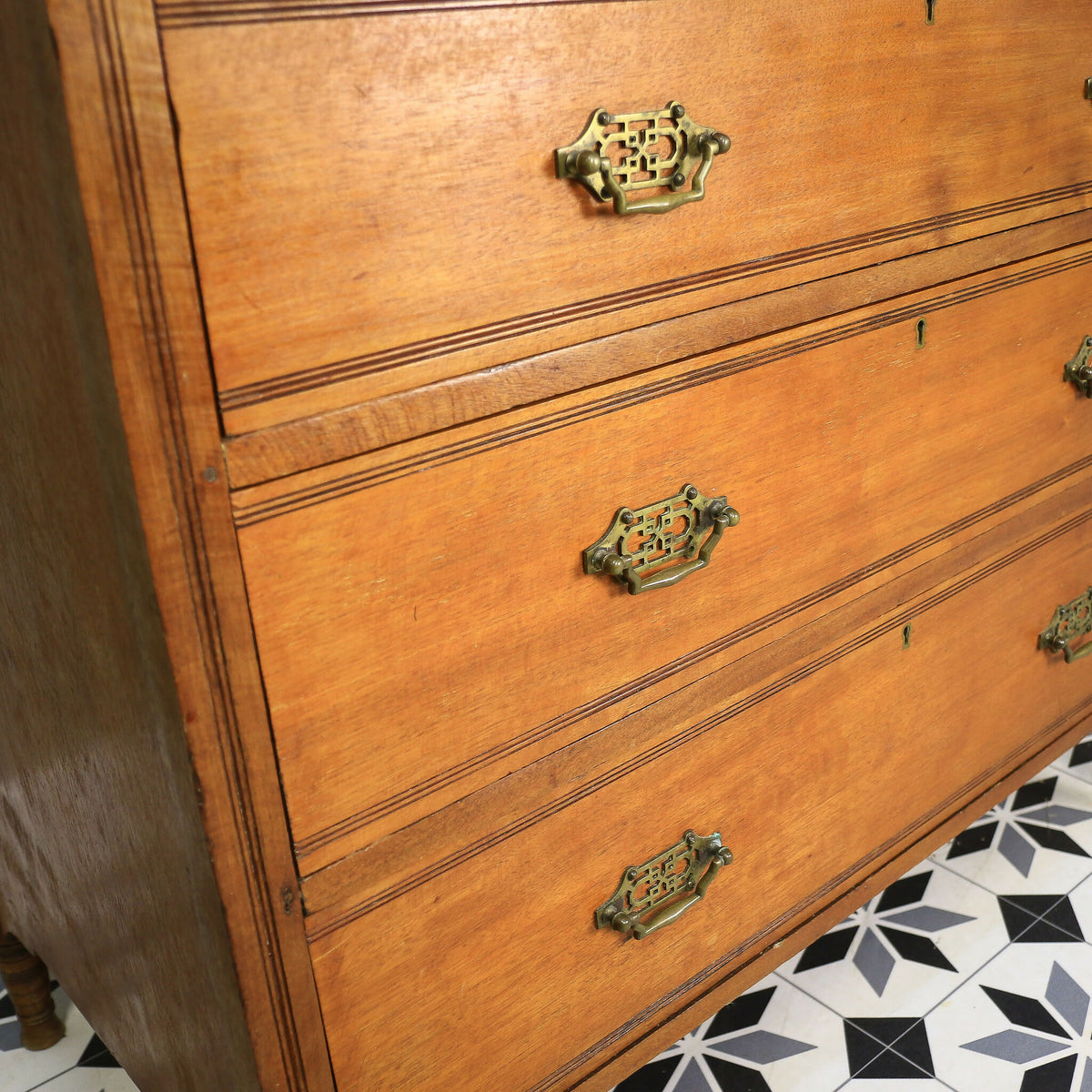 Chest of Drawers by Heal and Son with Bookcase Back and Original Brass Handles