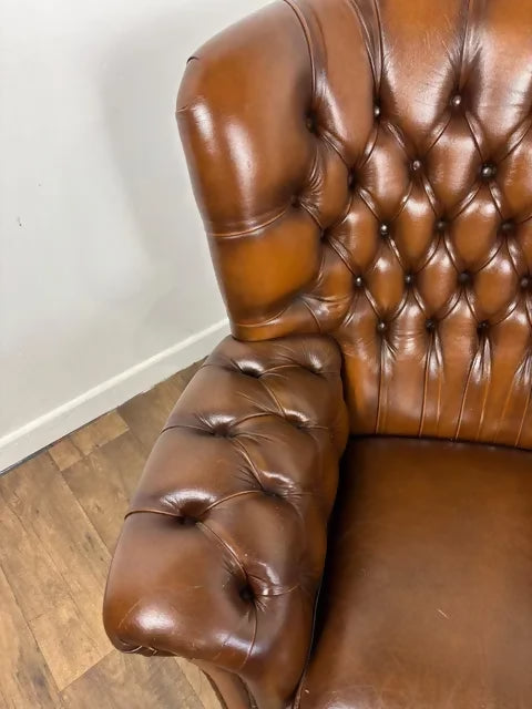 Brown Leather Button Back Chesterfield Arm Chair