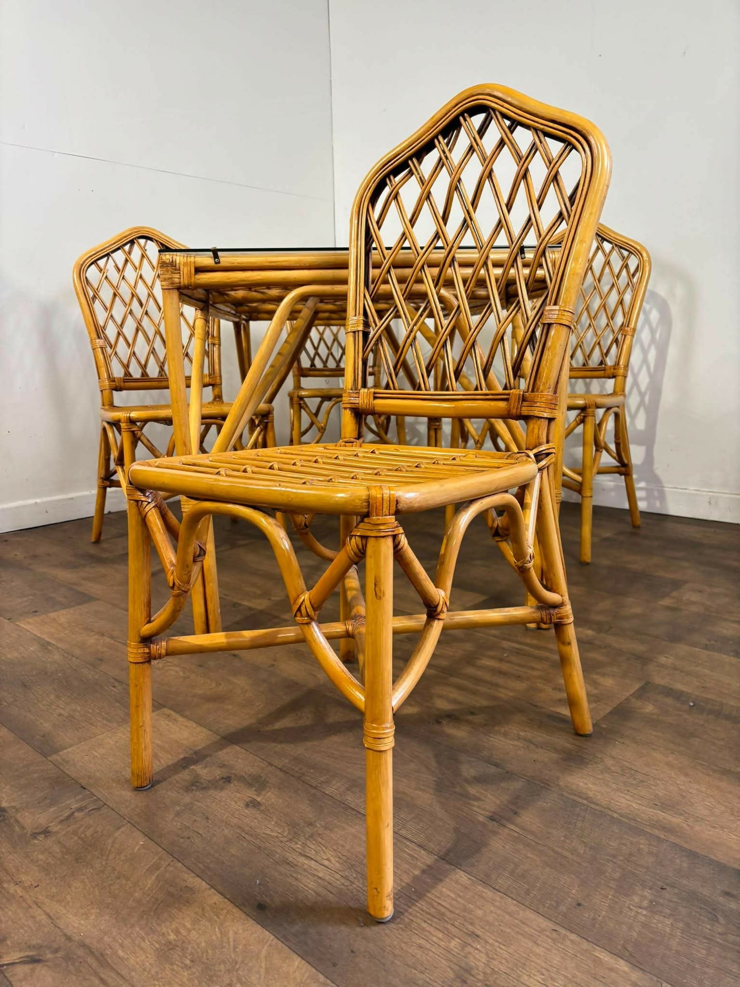 Vintage Cane & Glass Conservatory Dining Suite