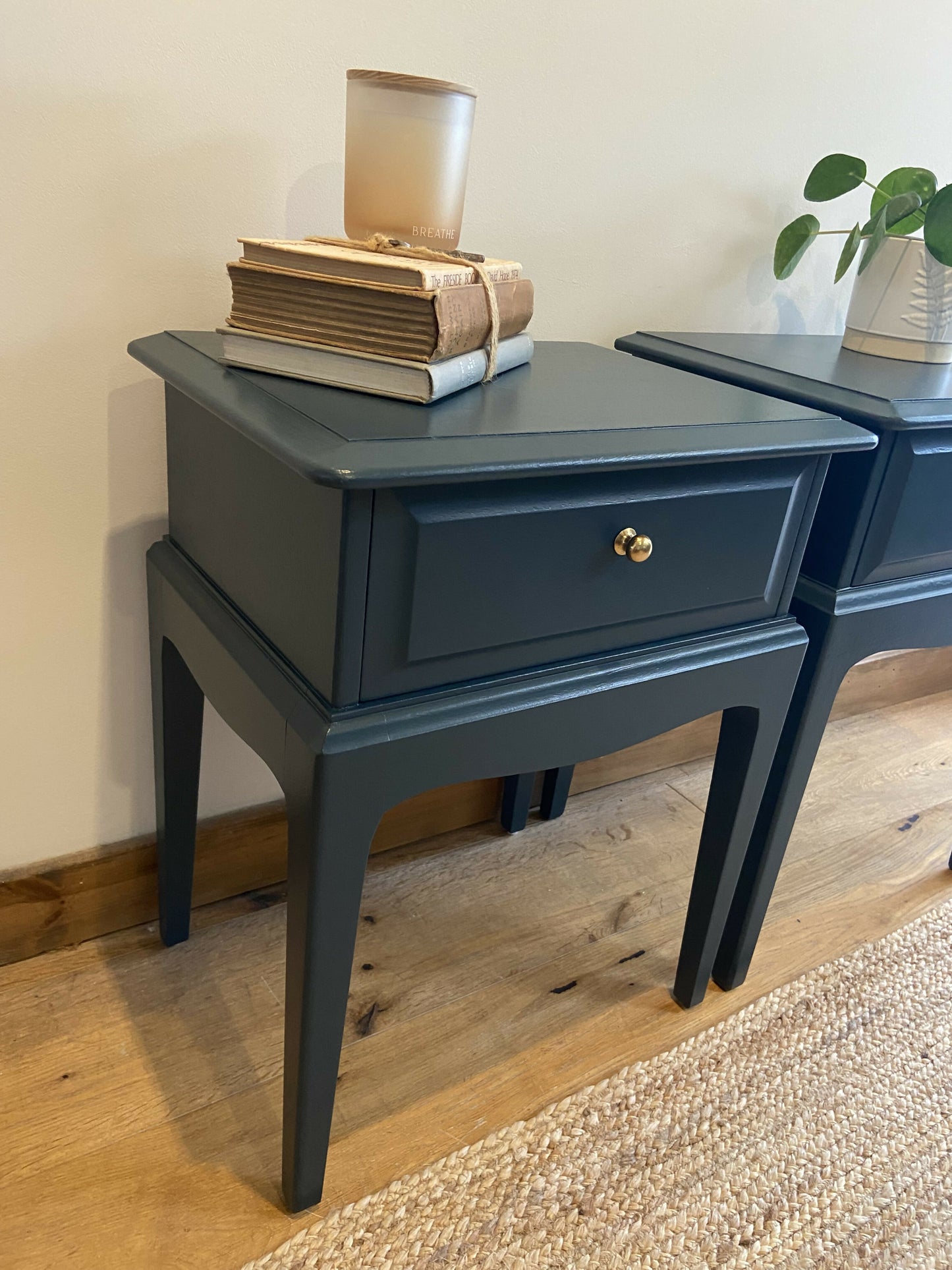 Stag ‘leggy’’ bedside cabinets, pair