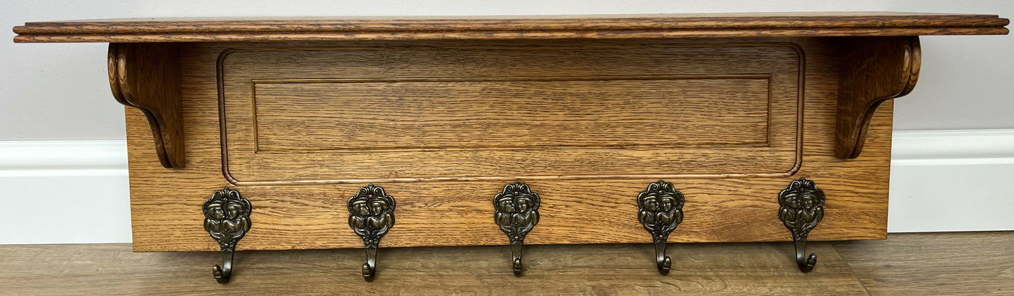 Coat Rack Vintage French Oak Wall Mounted 5 Hooks Carved Rack Hanger LOT 6203