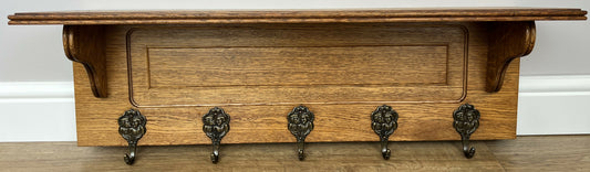 Coat Rack Vintage French Oak Wall Mounted 5 Hooks Carved Rack Hanger LOT 6203