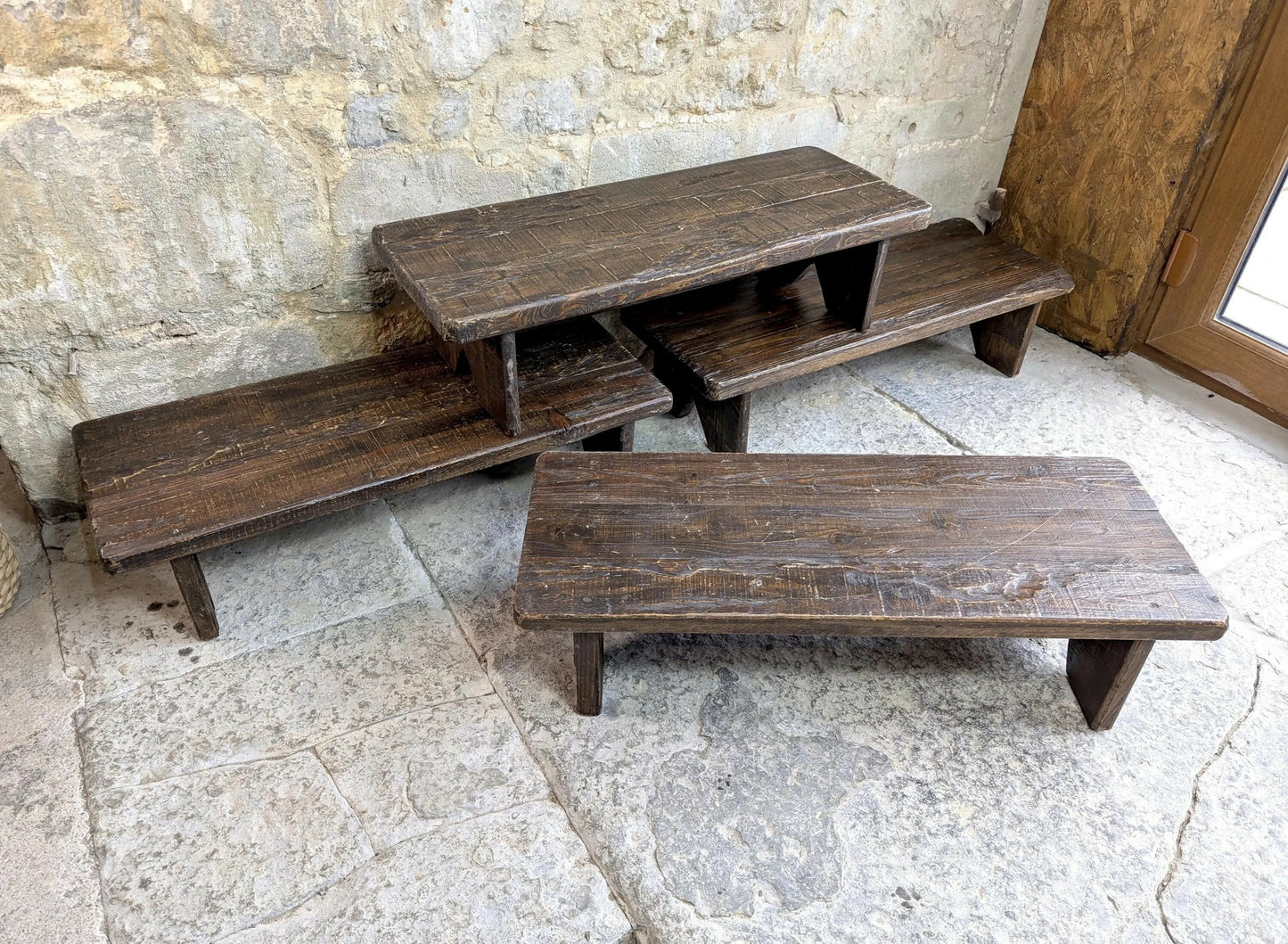 4 x Retail Rustic Display Table Risers - Wood - Childrens Benches Monitor Stands