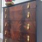 Vintage Navy Blue Flame Mahogany Dresser | Refurbished 5-Drawer Chest of Drawers | Brass Hardware Queen Anne Furniture