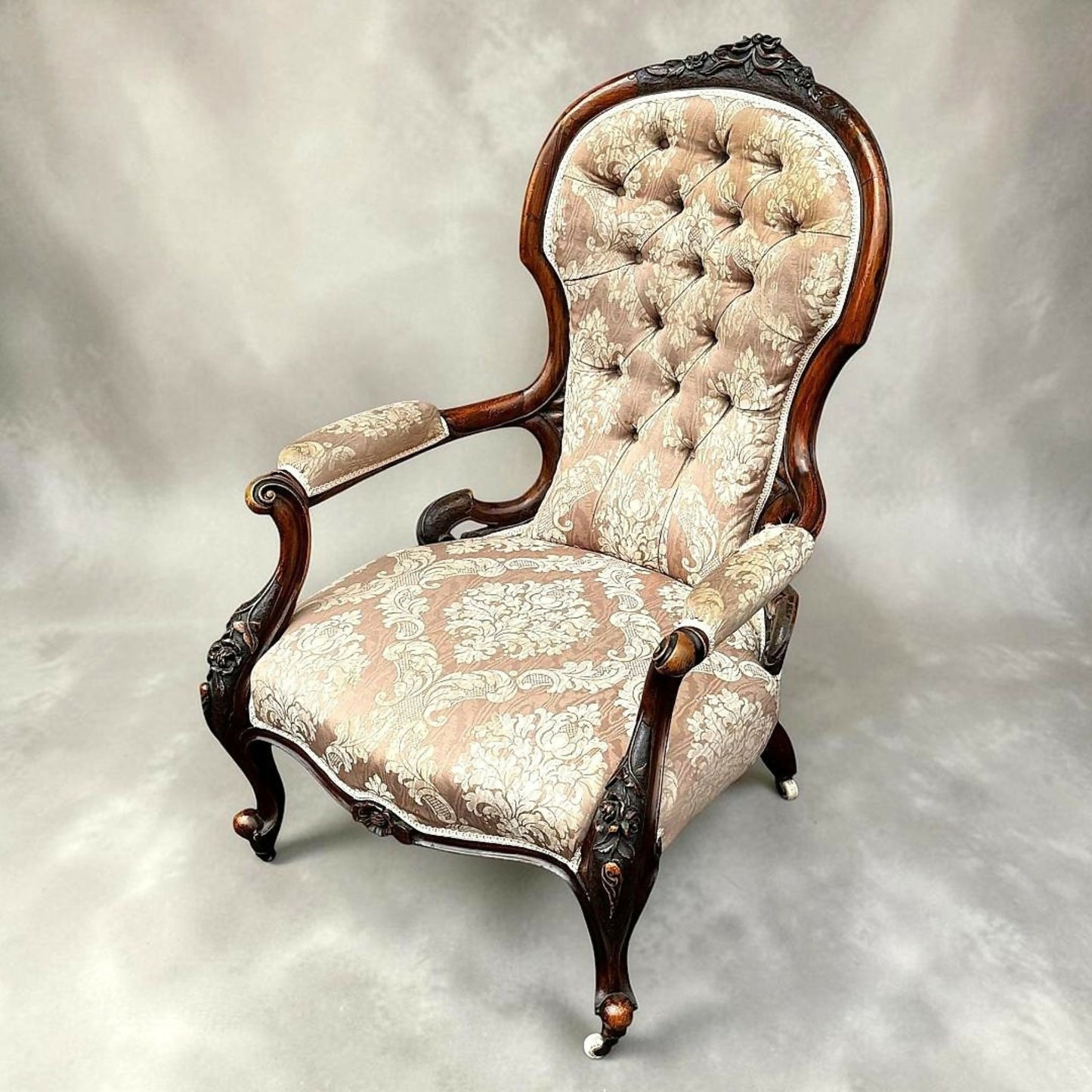 Victorian Walnut Open Armchair With Carved Decoration