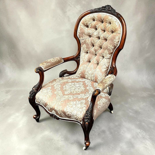 Victorian Walnut Open Armchair With Carved Decoration