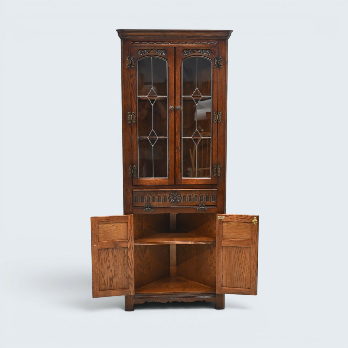Old Charm Corner Display Cabinet with Leaded Glass Tudor Brown FREE UK Delivery*