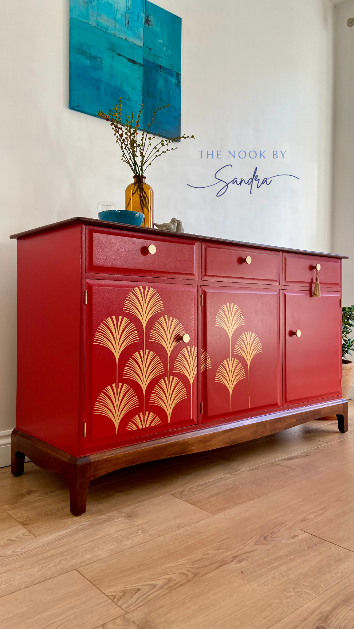 Midcentury Modern Stag Minstrel Sideboard, Red Sideboard
