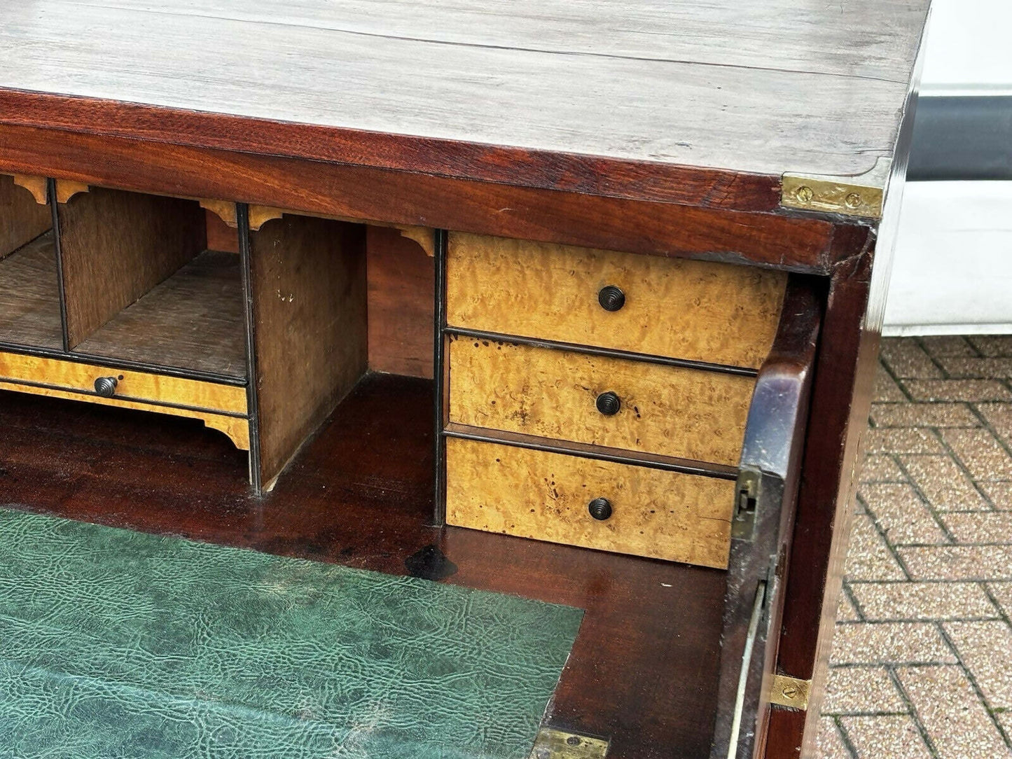 Mahogany Vintage Campaign Secretaire Chest Of Drawers.