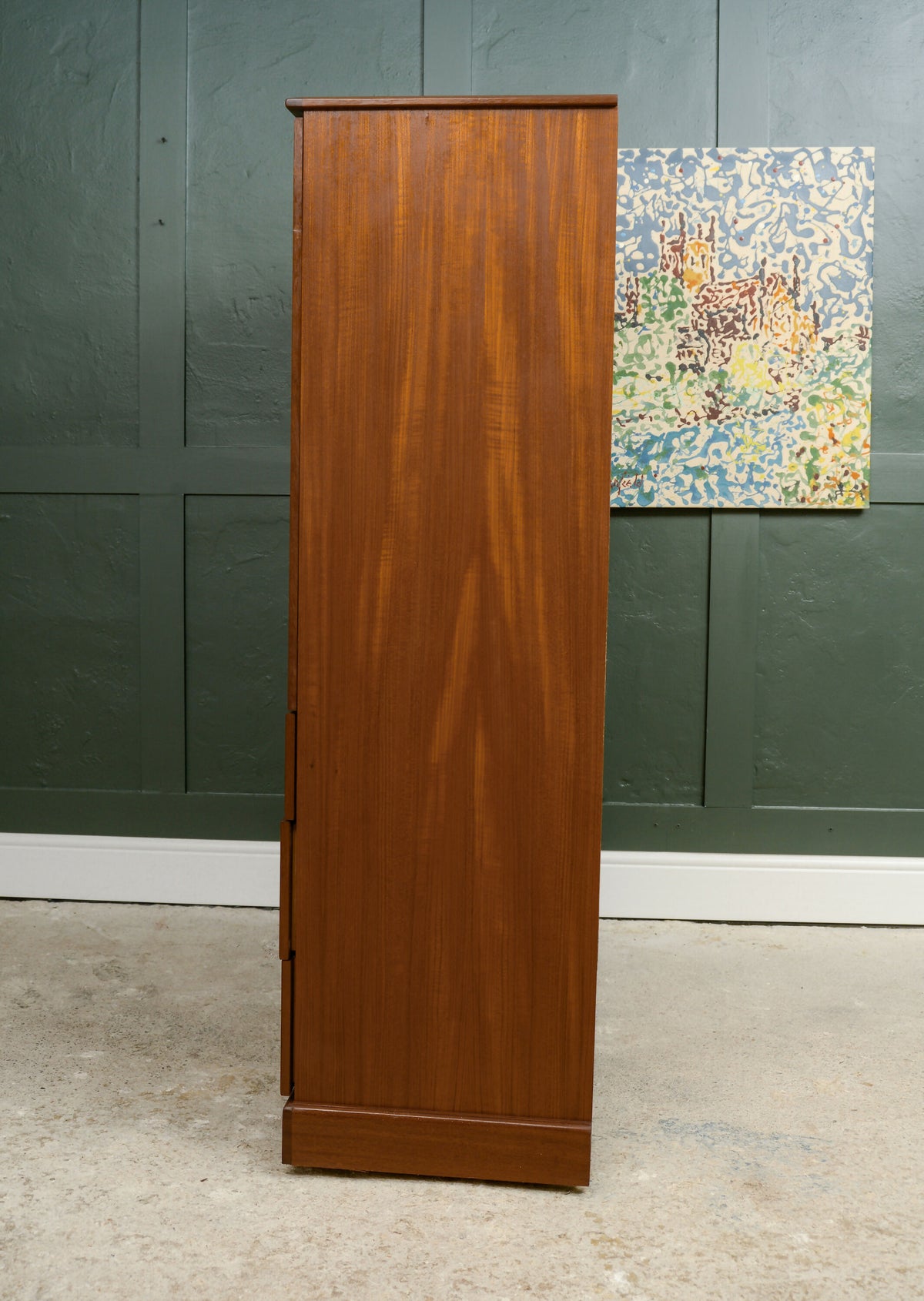 Large Mid Century Tallboy Linen Cabinet with Drawers
