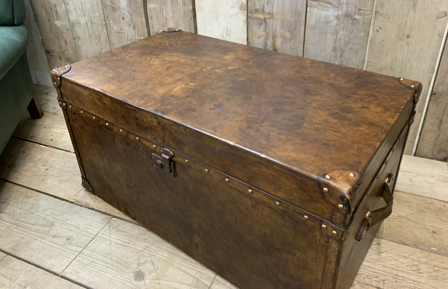 Antique Inspired English Leather Trunk Made In Nottingham England