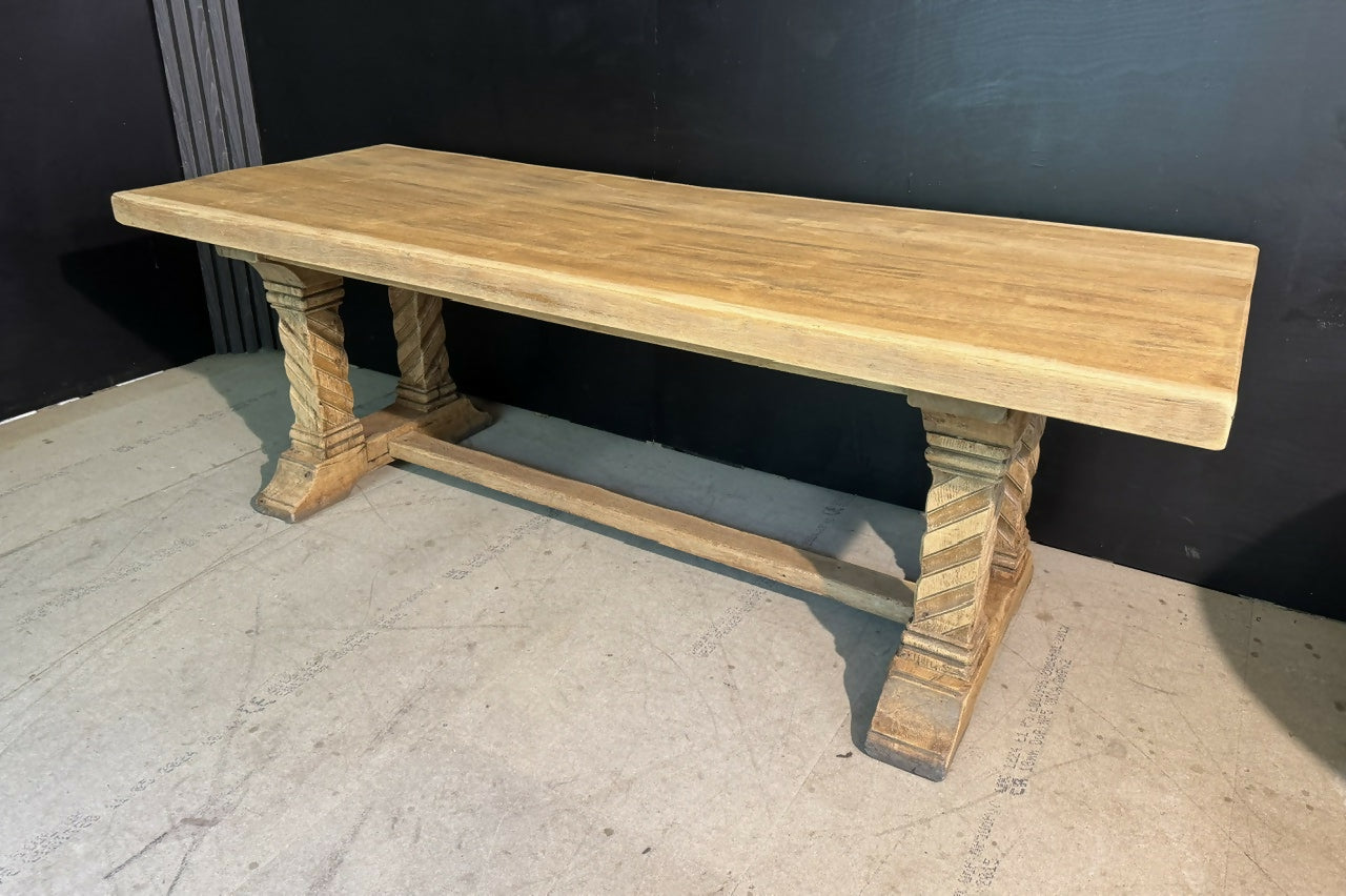French Bleached Oak Farmhouse Dining Table