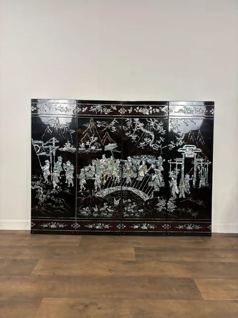 Set of Four Vintage Oriental Wall Panels with Mother of Pearl Inlay