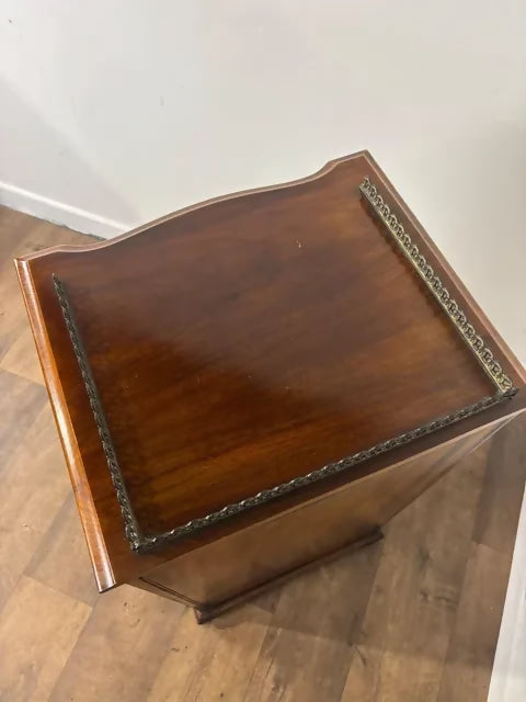 Edwardian Walnut Sheet Music Cabinet with Glass Door & Velvet-Lined Shelves