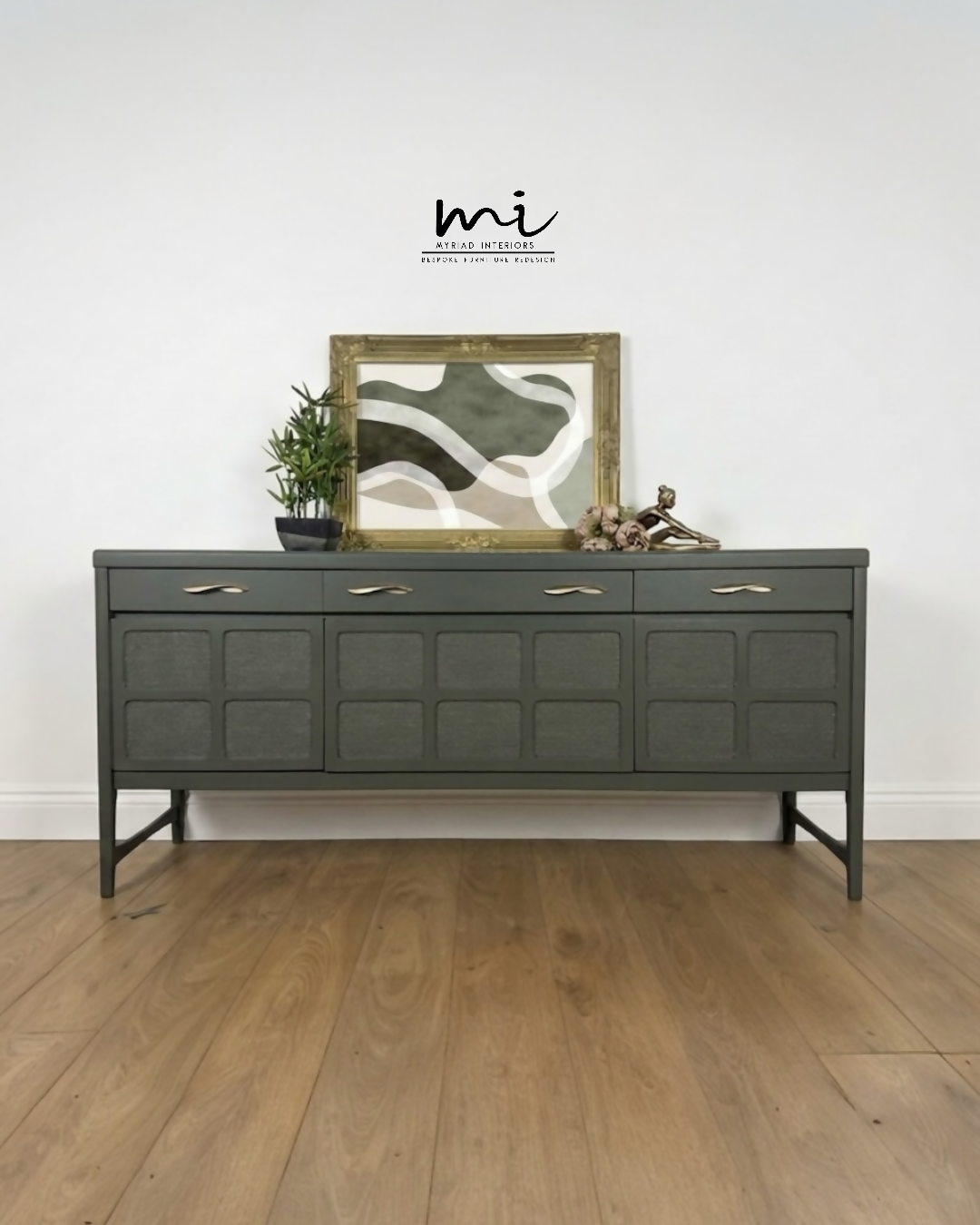 Refinished Mid Century Deep Olive Green Large Nathan Sideboard with drinks cabinet