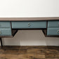 Vintage Stag Minstrel Dressing Table, Desk Dark Wood and Green Blue. Painted Upcycled Furniture