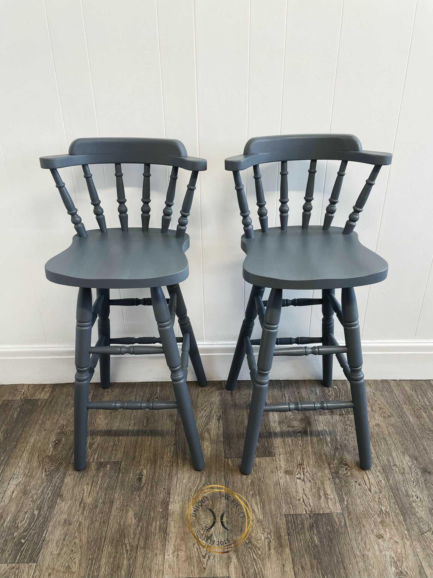 Set Of 2 Grey Hand painted Bar Stools