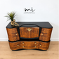 Refurbished Art Deco Burr Walnut Cocktail Cabinet Gold & Black Fan Design, Vintage Bar, Drinks Cabinet, sideboard, 1930s Style, statement