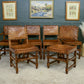 6 Oak Leather Dining Chairs - Cromwellian Style