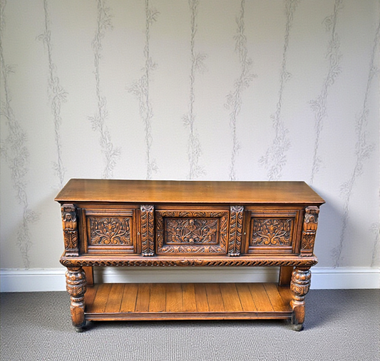 Antique Elizabethan Style Carved Oak Sideboard
