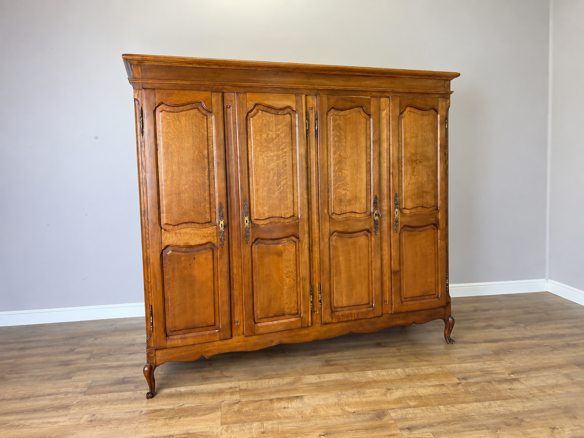 Wardrobe Vintage French Louis XVI Style Oak Four Door Carved Armoire LOT 6506