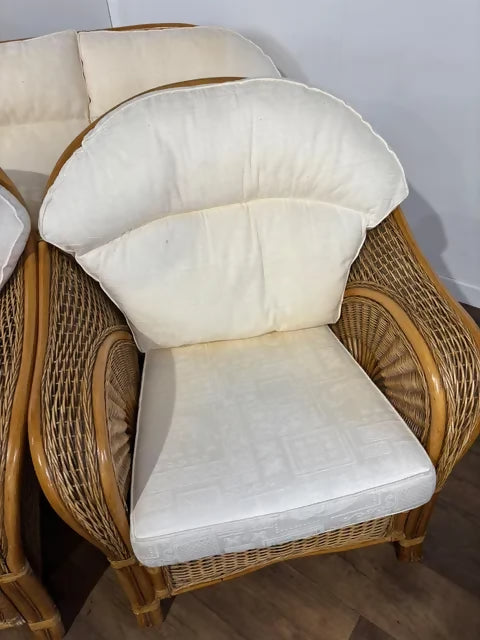 Vintage Three Piece Cane Conservatory Suite – Two Seater Settee & Armchairs