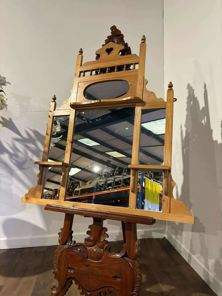 Antique Style Pine Over mantle Mirror