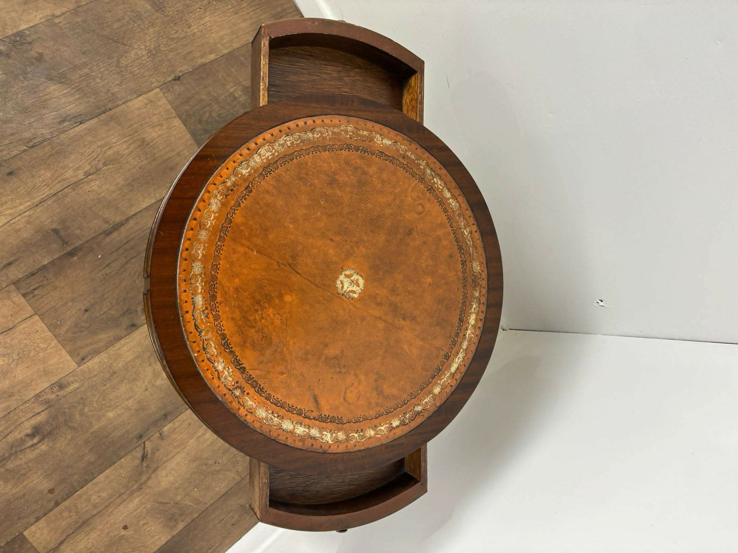 Vintage Reproduction Mahogany Drum Table with Leather Top