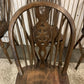 Set of 4 Vintage Wheel Back Dining Chairs – Solid Wood – Carved Backrest