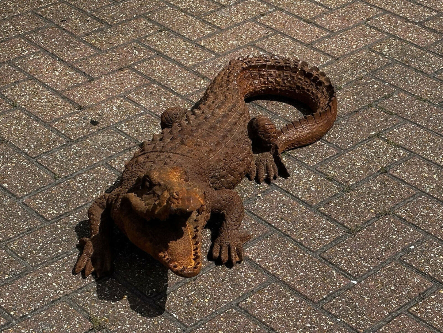 Cast Iron Crocodile, Large In Size. Vintage Garden Furniture