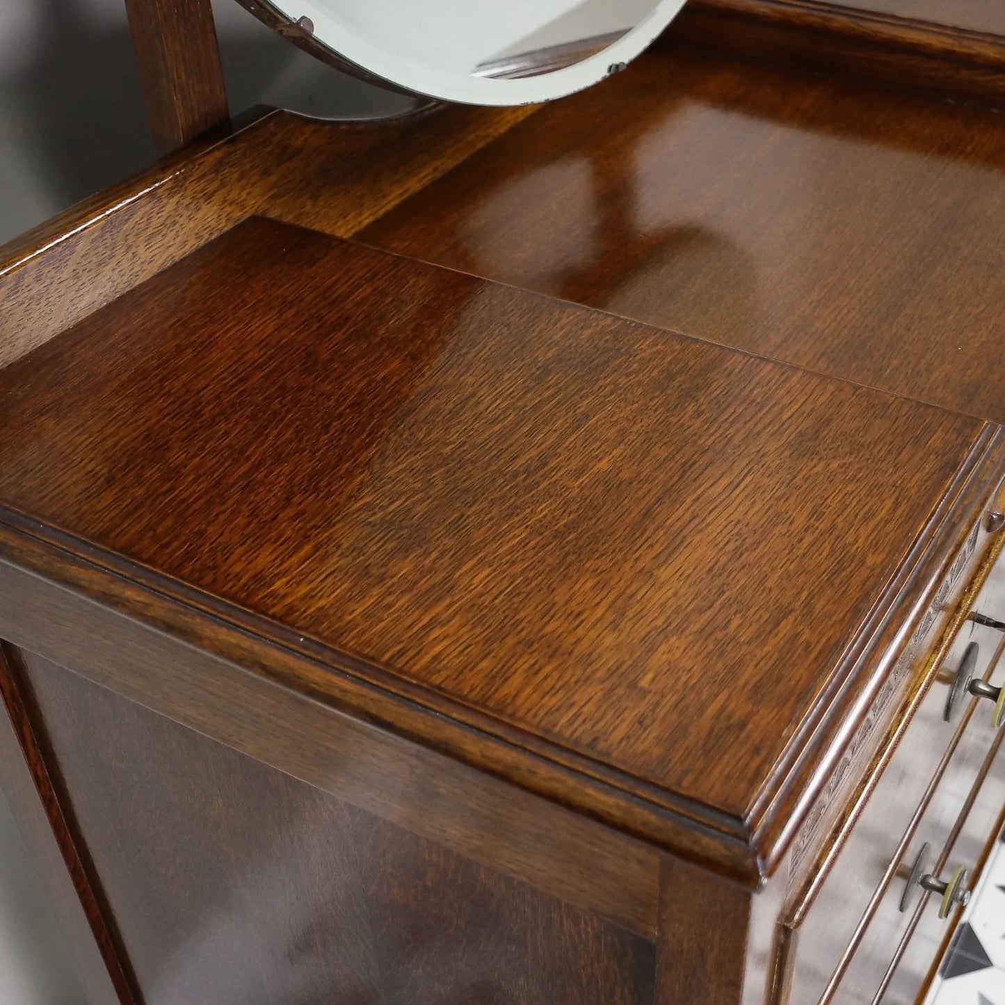 Vintage Carved Oak Dressing Table with Mirror 1930s