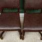 4 Oak Dining Chairs -Tudor Cromwellian Style - Burgundy Leatherette