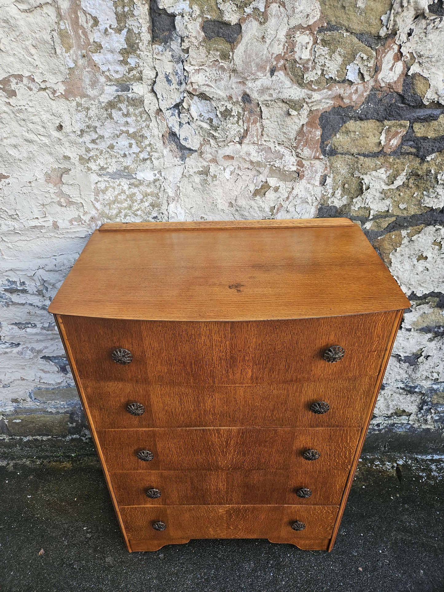 Vintage Chest Of Drawers Cabinet Oak Five Drawer Super Proportions Beautiful Detailing