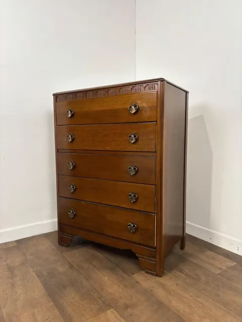 Vintage 'Lebus' Oak Five Drawer Bedroom Chest