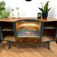 Luxury Unique Art Deco Sideboard with Drinks Cocktail Cabinet Section or TV Console | Refinished Hand Painted Vintage Green, Gold & Velvet | Black Leopard Interiors