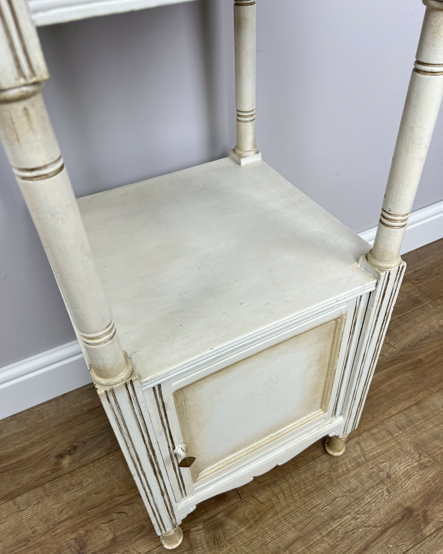 Bedside Table Antique French Style Marble Top Oak Cabinet Nightstand LOT 6224