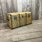 antique beige leather banded travel trunk with keys