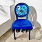 Bespoke Vintage Blue Bird Chair. One of a Kind Velvet and Feather Detailing. Artist Designed Chair