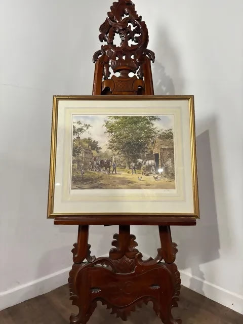 J. L. Chapman Framed Rural Village Print – Horse & Cart Country Scene