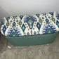 beautiful green repainted mid century storage seat/ ottoman. You choose the fabric from select given.