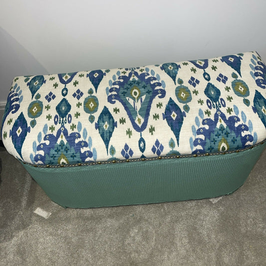 beautiful green repainted mid century storage seat/ ottoman. You choose the fabric from select given.