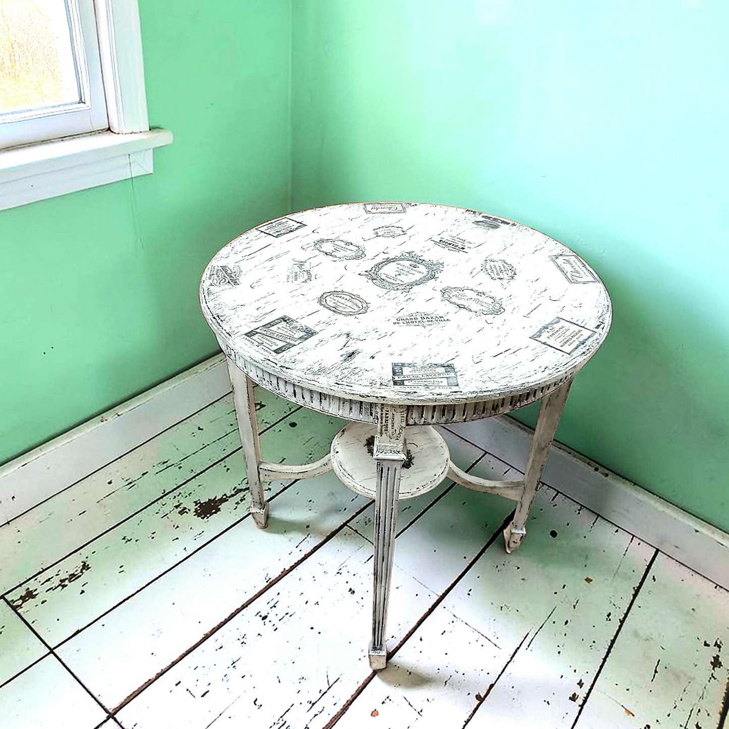 French Labels Decoupaged Table