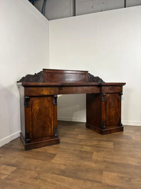 Victorian Mahogany Pedestal Sideboard with Carved Gallery Back
