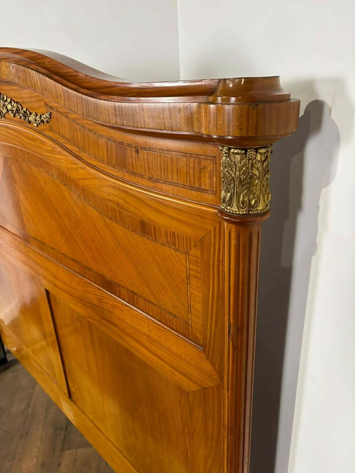 Early 20th French Style Walnut Veneered Bed Frame - 6ft Bed Frame With Gilt Metal