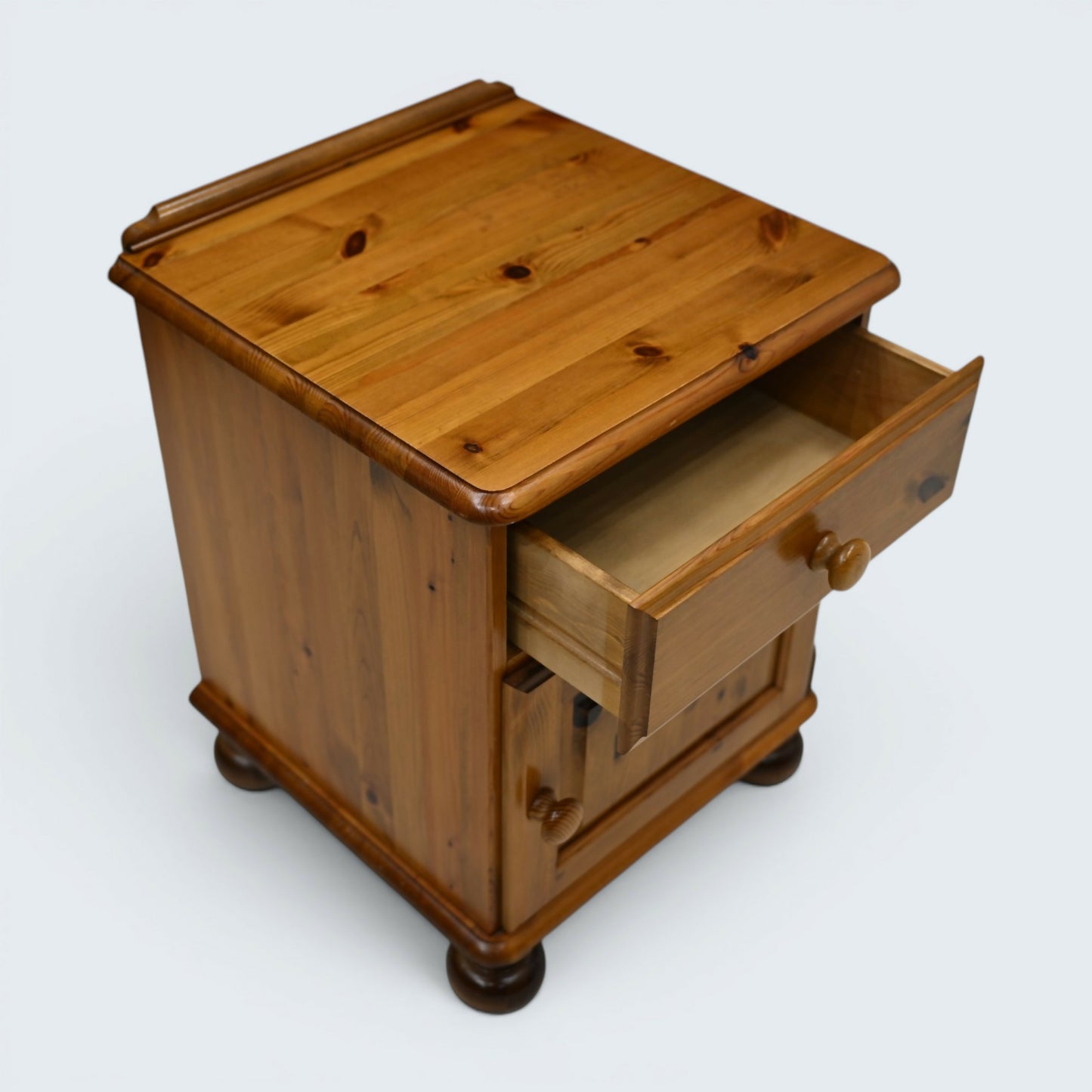 Ducal Bedside Cabinet Knotted Pine Drawer and Cupboard Bun Feet FREE UK Delivery