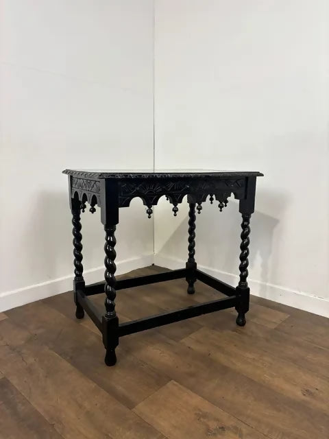 Antique Heavily Carved Barley Twist Side Table
