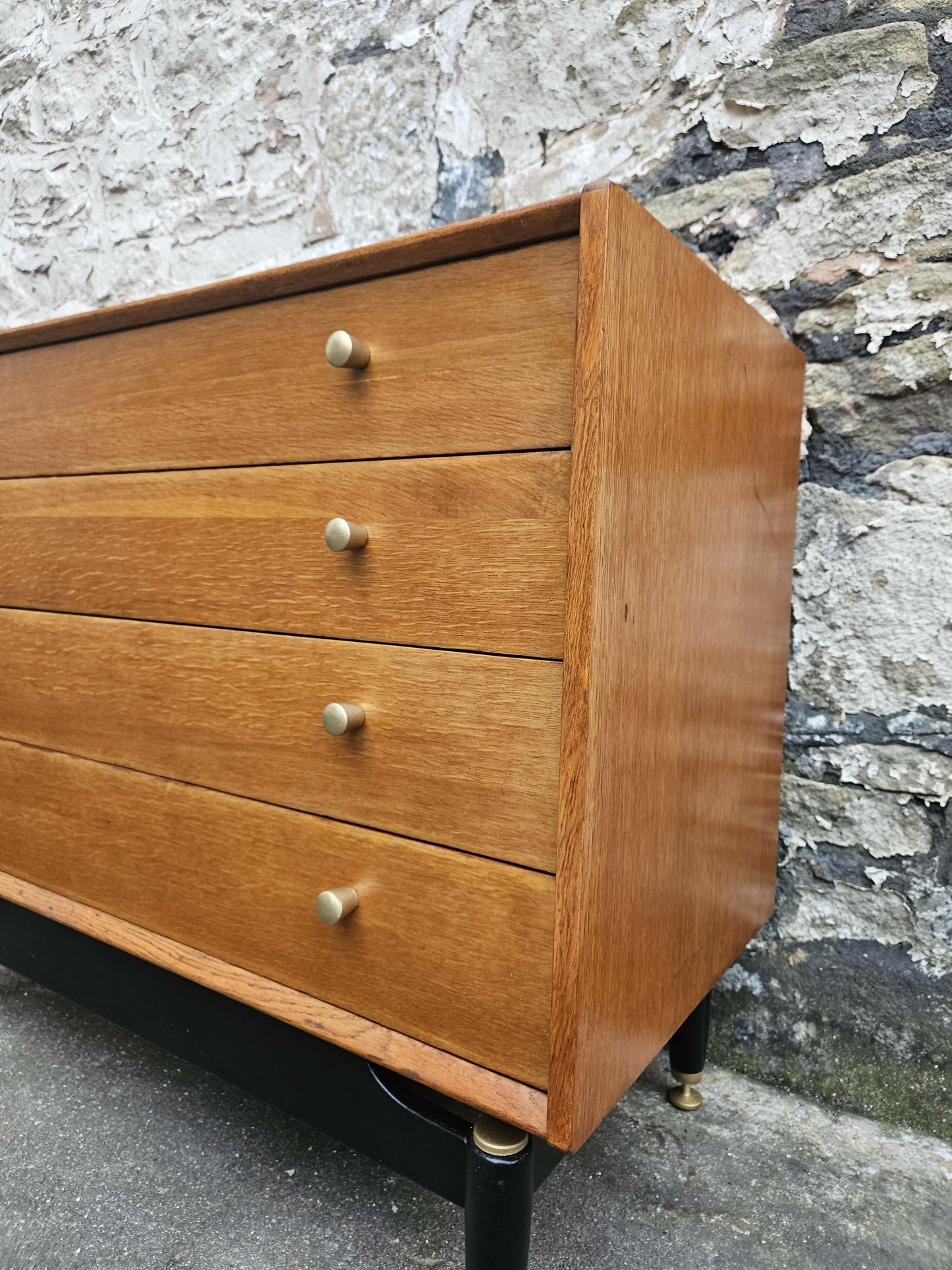 G Plan Brandon Range Four Drawer Chest Of Drawers In Oak With Ebonised Detailing