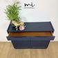 Navy Blue Nathan slim sideboard, retro hallway table, teak console, vintage, narrow, small drinks cabinet